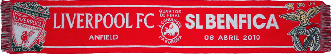 Cachecol Liverpool Benfica Liga Europa 2009/10 Benfica Viagens