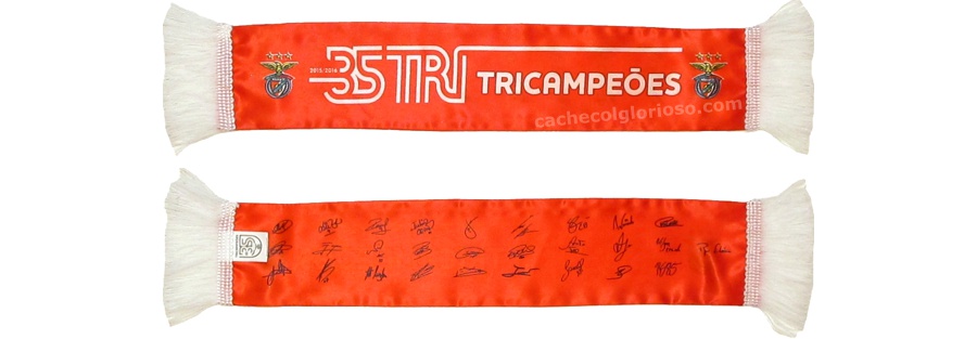 cachecol benfica 35 tricampeoes 2015-16 vermelho autografos cofina mini