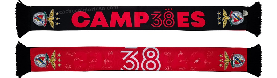 cachecol benfica 38 campeoes futebol 2022-23 assinaturas