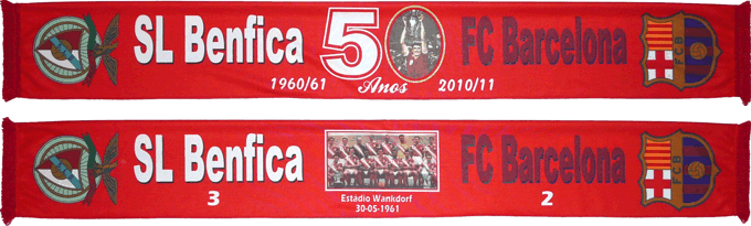 Cachecol Benfica Barcelona Taa dos Clubes Campees Europeus 1960-61 50 Anos